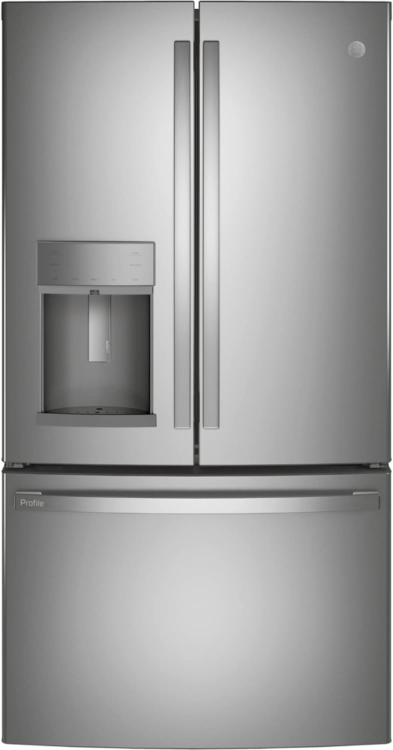 GE PROFILE PYE22KYNFS 36" Counter-Depth Bottom Freezer with French Door Twin Chill Evaporator Quick Space Shelf and LED Lighting in Fingerprint
