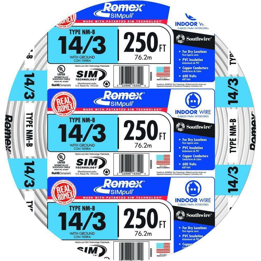 14/3 NM-B x 250& Southwire Romex Electrical Cable