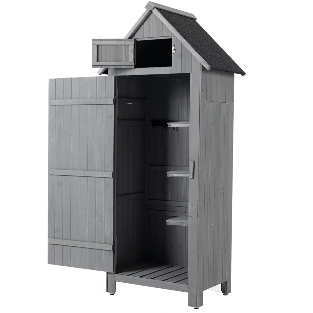 Outdoor Storage Cabinet, Garden Wood Tool Shed, Outside Wooden Shed Closet with Shelves and Latch for Yard, Patio, Deck and Porch