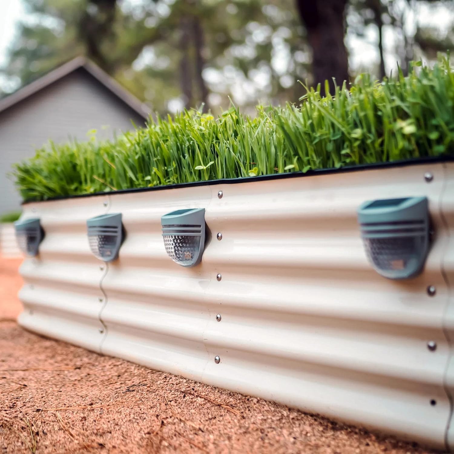 Vego garden 17" Tall 9 in 1 Raised Garden Bed Pearl White & 4-Pack Solar Lights
