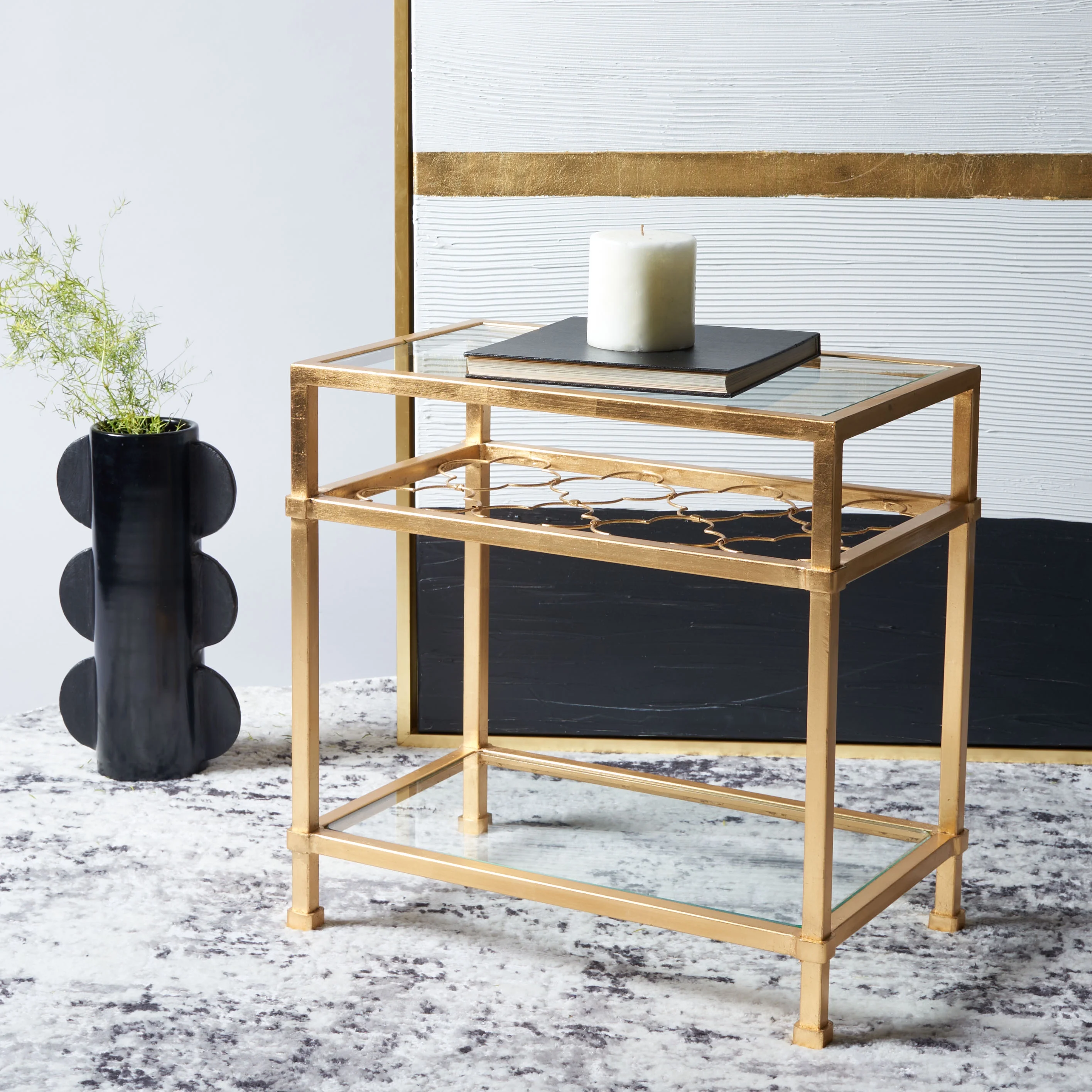 SAFAVIEH Couture Hanzel Glam Glass Top Metal End Table, Gold/Glass