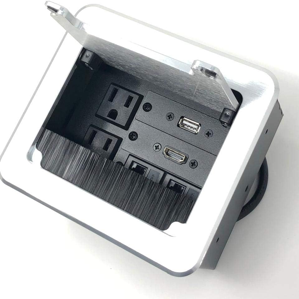 Yolkvisual Conference Table Connectivity AV Box 2 AC + 1 HDMI + 1 USB + 2 RJ45 Silver