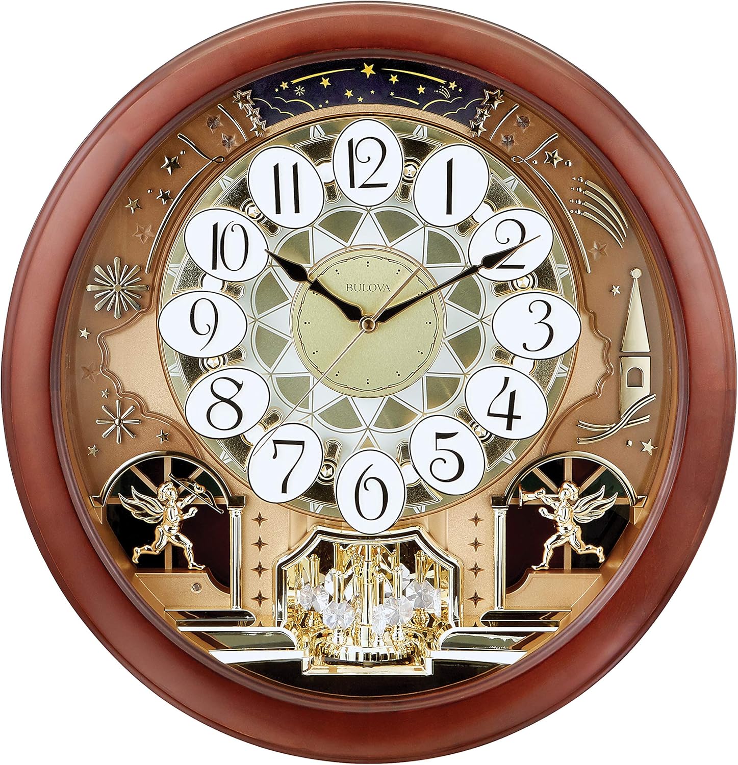 Bulova Dancing Tune Strike & Chime Wall Clock, Brown Cherry