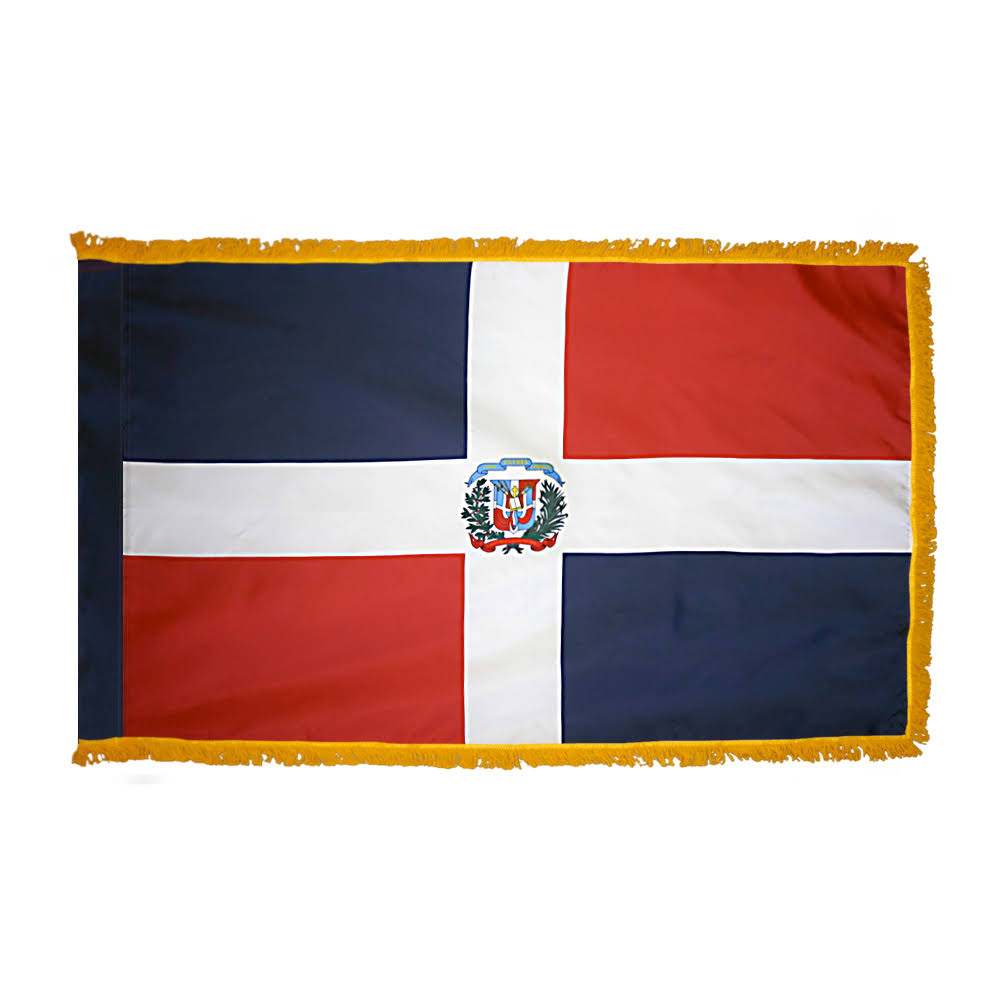 2ft. x 3ft. Dominican Republic Flag Seal Fringed with Side Pole Sleeve by US Flag Supply