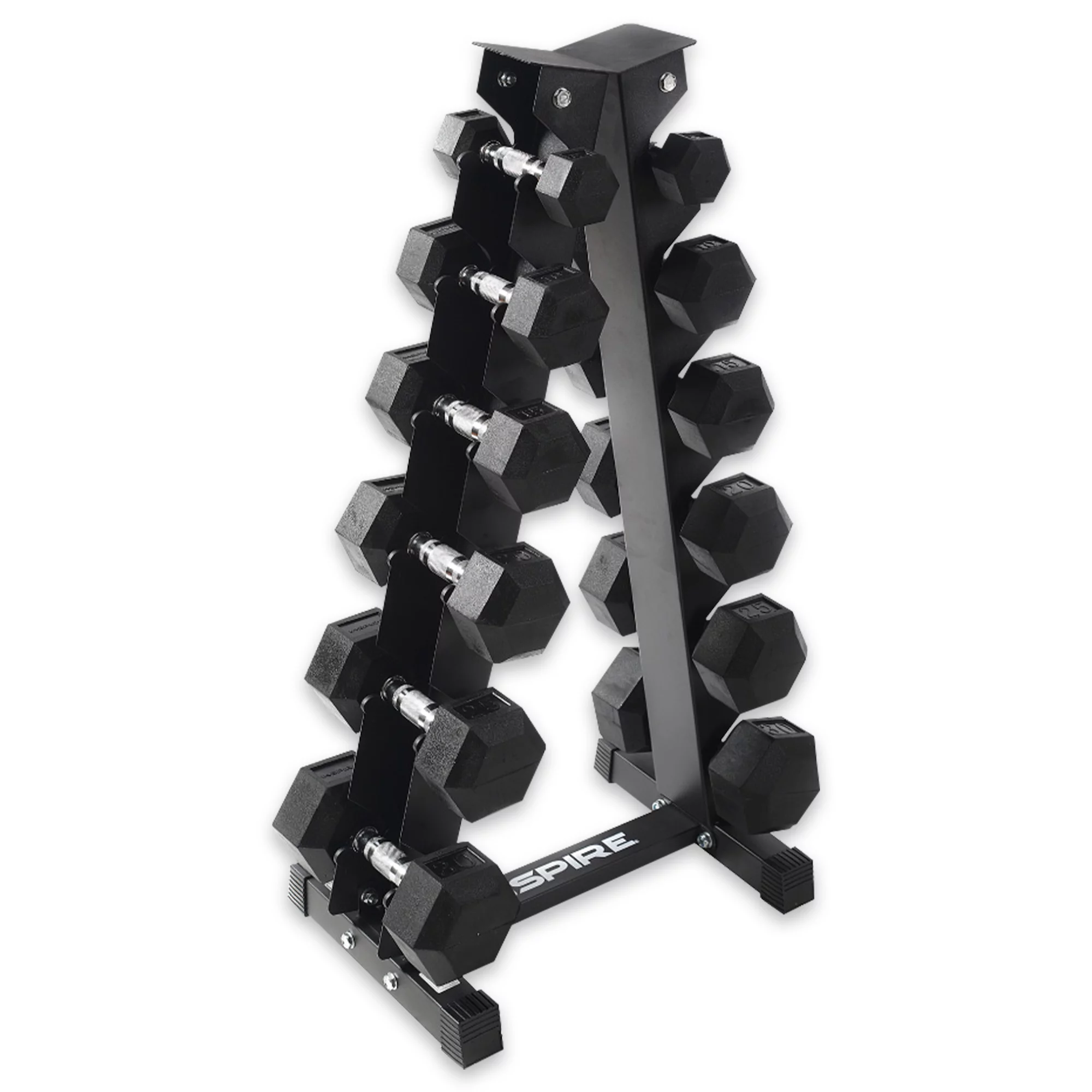 Inspire Fitness Heavy-Duty Rubber Dumbbell Weight Set with Rack, 210 lbs (5-30 lbs) - Radiant Selections
