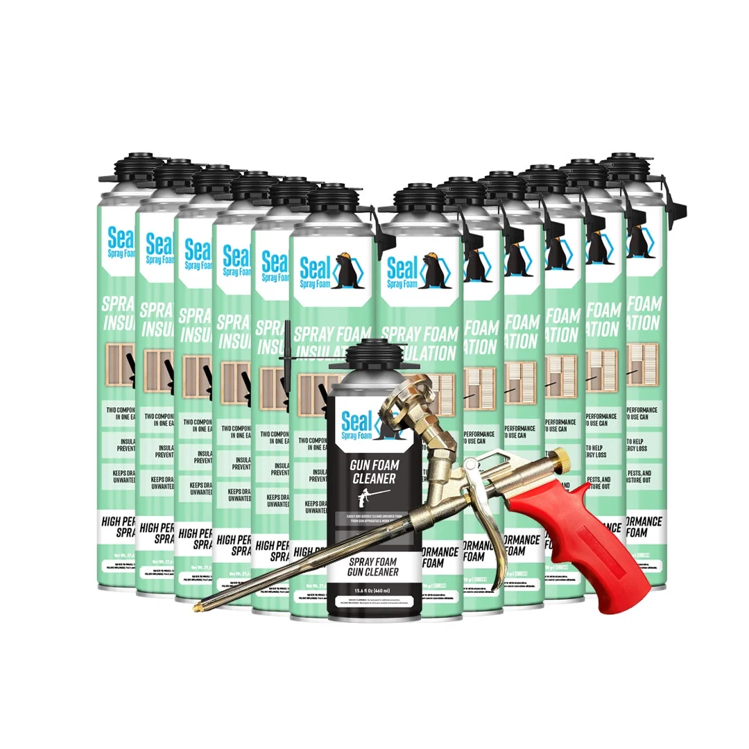Seal Spray Foam High Performance Insulating Closed Cell Foam Spray Can Kit w/Angled Gun Foam Applicator and 1 Can of Cleaner (300 Board FT-12 Cans)