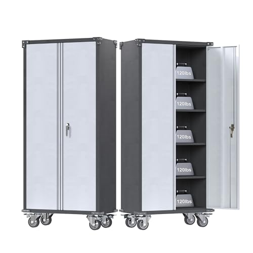2 Doors Metal Locking Storage Cabinet,Garage Steel Cupboard with Adjustable Shelves,Metal Locker for Garage Home Office
