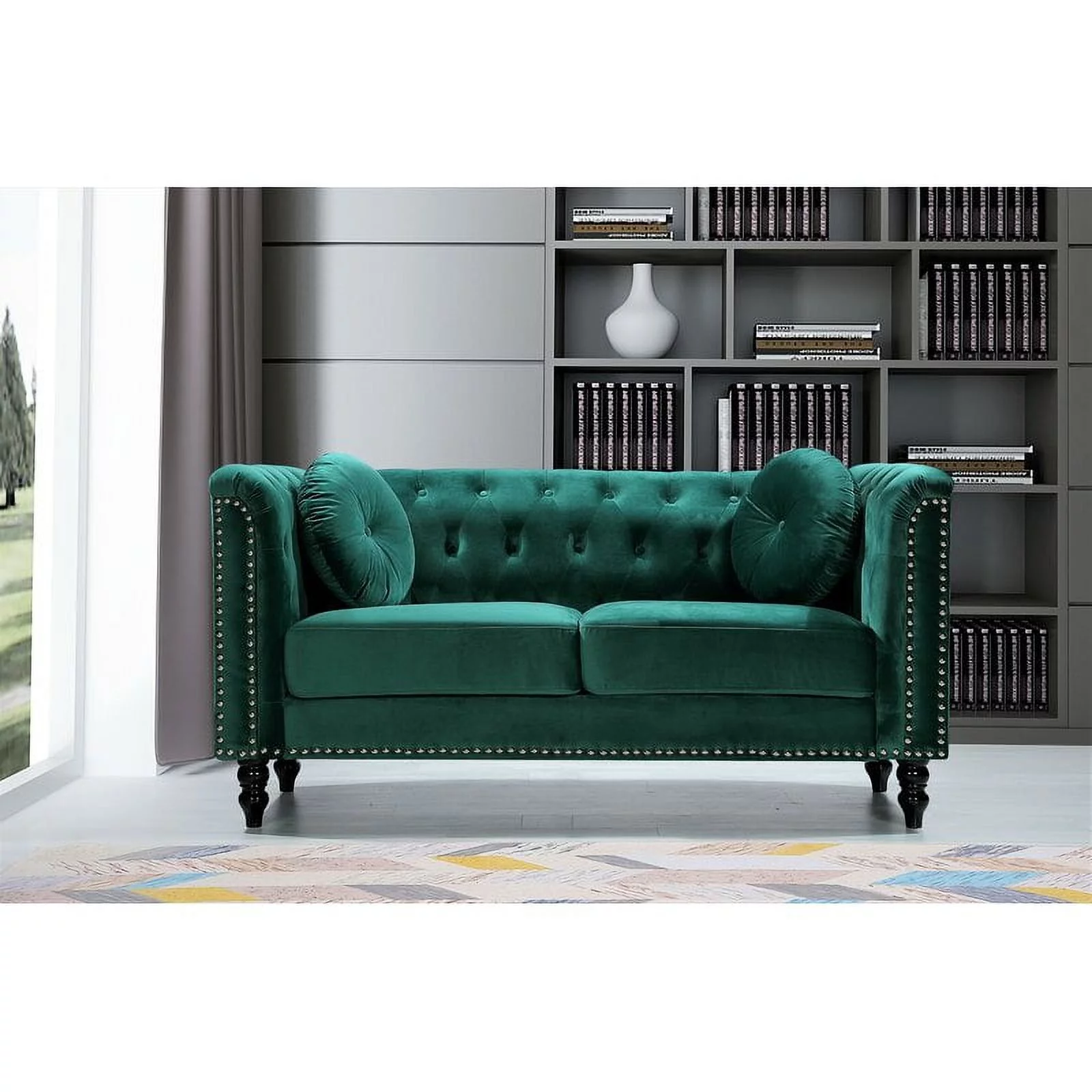Whetzel Chesterfield 64" Rolled Arms Loveseat, Green