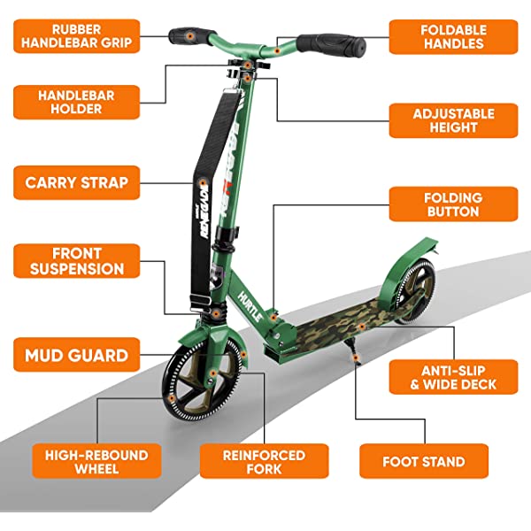 Hurtle Scooter &ndash; Scooter for Teenager &ndash; Kick Scooter &ndash; 2 Wheel Scooter with Adjustable T-Bar Handlebar &ndash