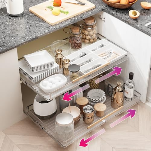 Pull Out Cabinet Organizer, Expandable(20.9"~37.9") Cabinet Drawers Slide Out