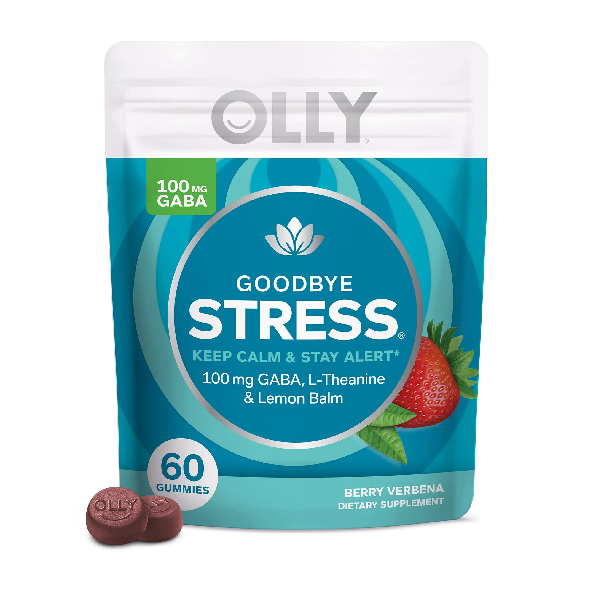 OLLY Goodbye Stress Gummy, GABA, L-Theanine, Lemon Balm, Stress Relief Supplement, Berry - 60 Count - Kansas Nuitrition - HNZSDS