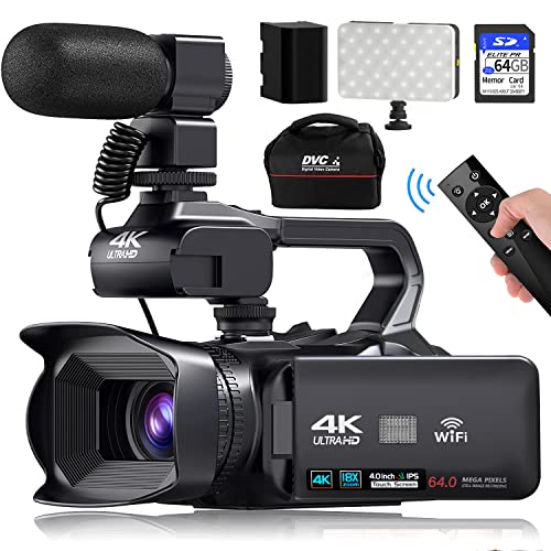 VETEK Camcorders Video Camera 4K, Video Camera Auto Focus Vlogging Camera for YouTube 64MP 60FPS 4 Inch Touch Screen 18X Digital Zoom with WiFi