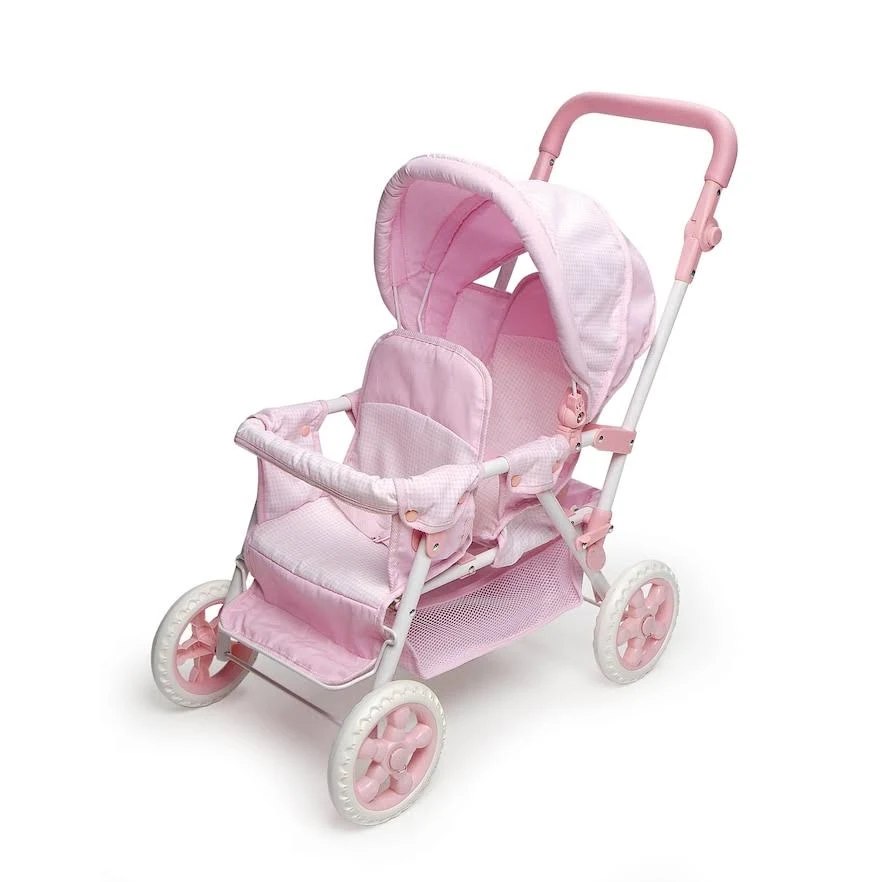 Badger Basket Gingham Double Front-To-Back Doll Stroller, Pink