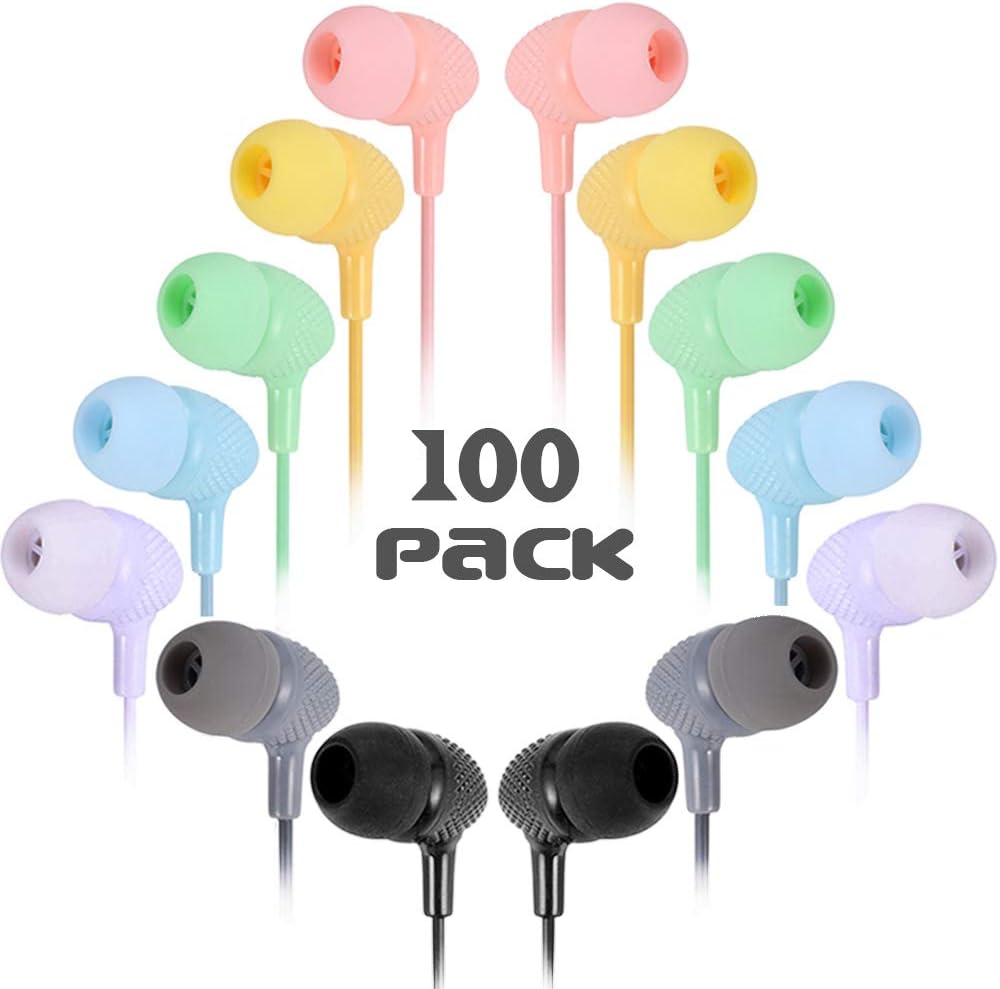 Kids Earbuds Bulk 100 Pack Macaron Colors Mixed