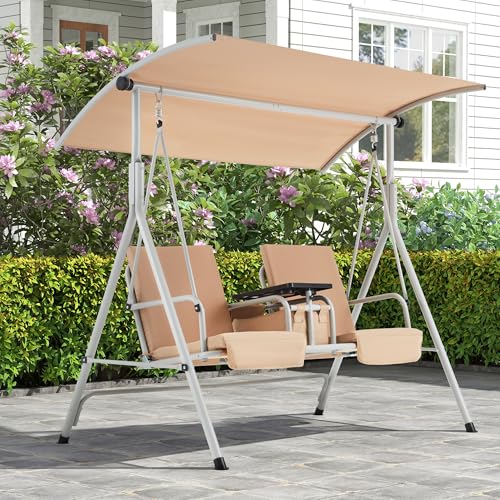 HOMREST 2 Seat Outdoor Porch Swing,Patio Swing with Adjustable Canopy