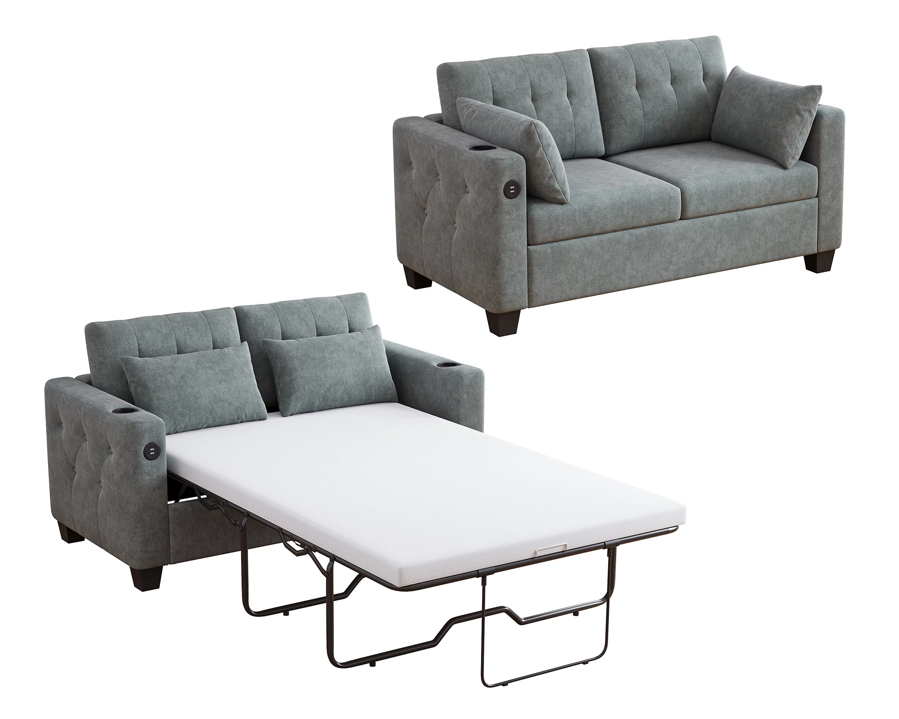 LINSY HOME Full Pull Out Sofa Bed, 2-in-1 Convertible Sleeper Couch with Memory Foam Mattress, Two Seat Loveseat Sleeper Sofa Bed for Living Room