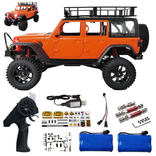 RC Jeep 1/12 Off-Road Climbing Car 4x4 RC Rock Crawler RC Truck 390 Motor LED Lights RC Crawler MN128 with Metal Drive Shaft & Two 1200mAh Battery