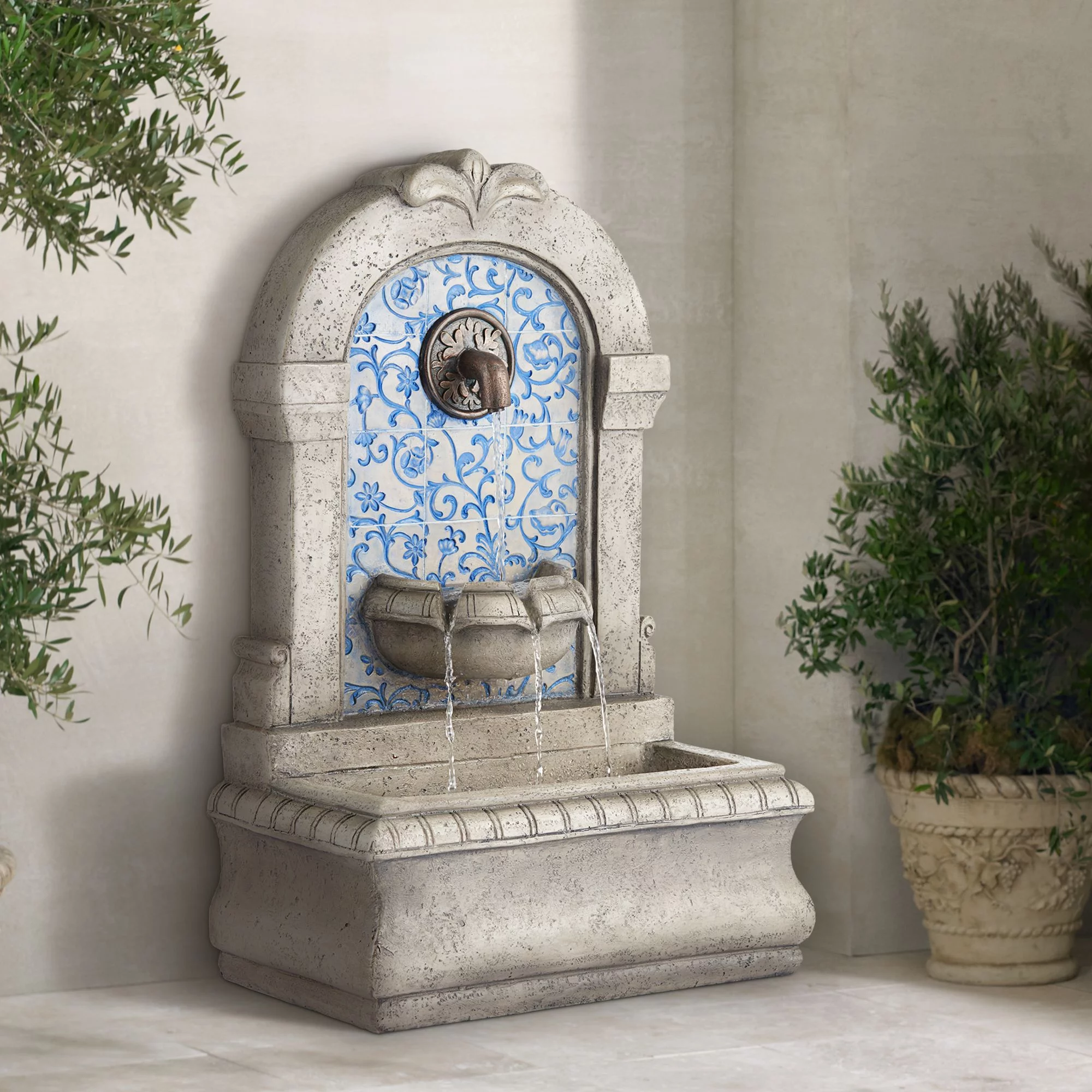 John Timberland Manhasset Modern Cascading Spout Bowl Outdoor Wall Water Fountain 30 1/4" for Yard Garden Patio Home Deck Porch Exterior Balcony Roof