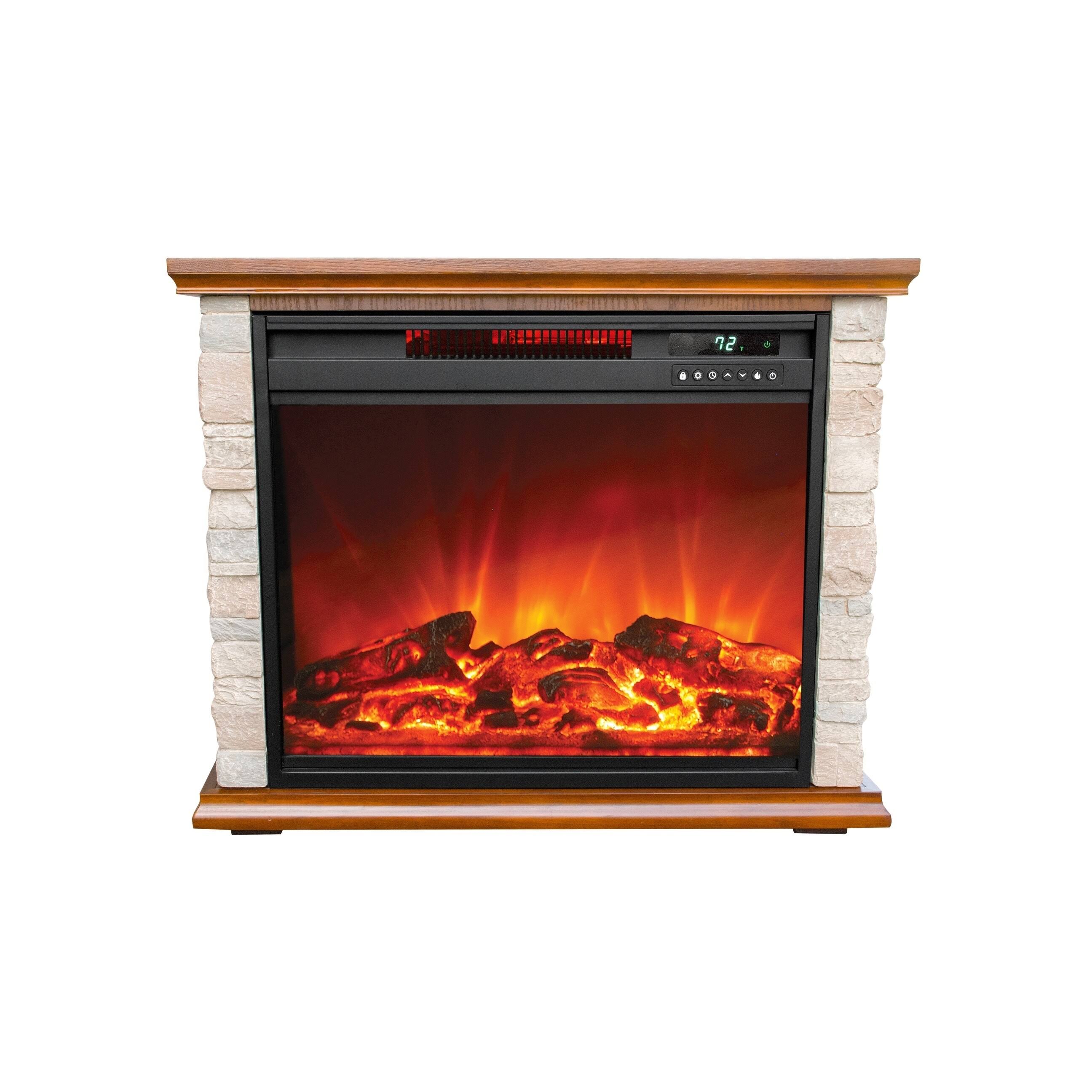Lifesmart Large Infrared Faux Stone Fireplace with Remote, Dark Oak - Megean