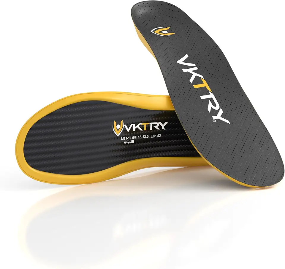 VKTRY Gold Carbon Fiber Performance Insoles –Customized Inserts, Non-Cleated Shoes–Basketball, Volleyball, Racquet Sports, Running & More–Run Faster