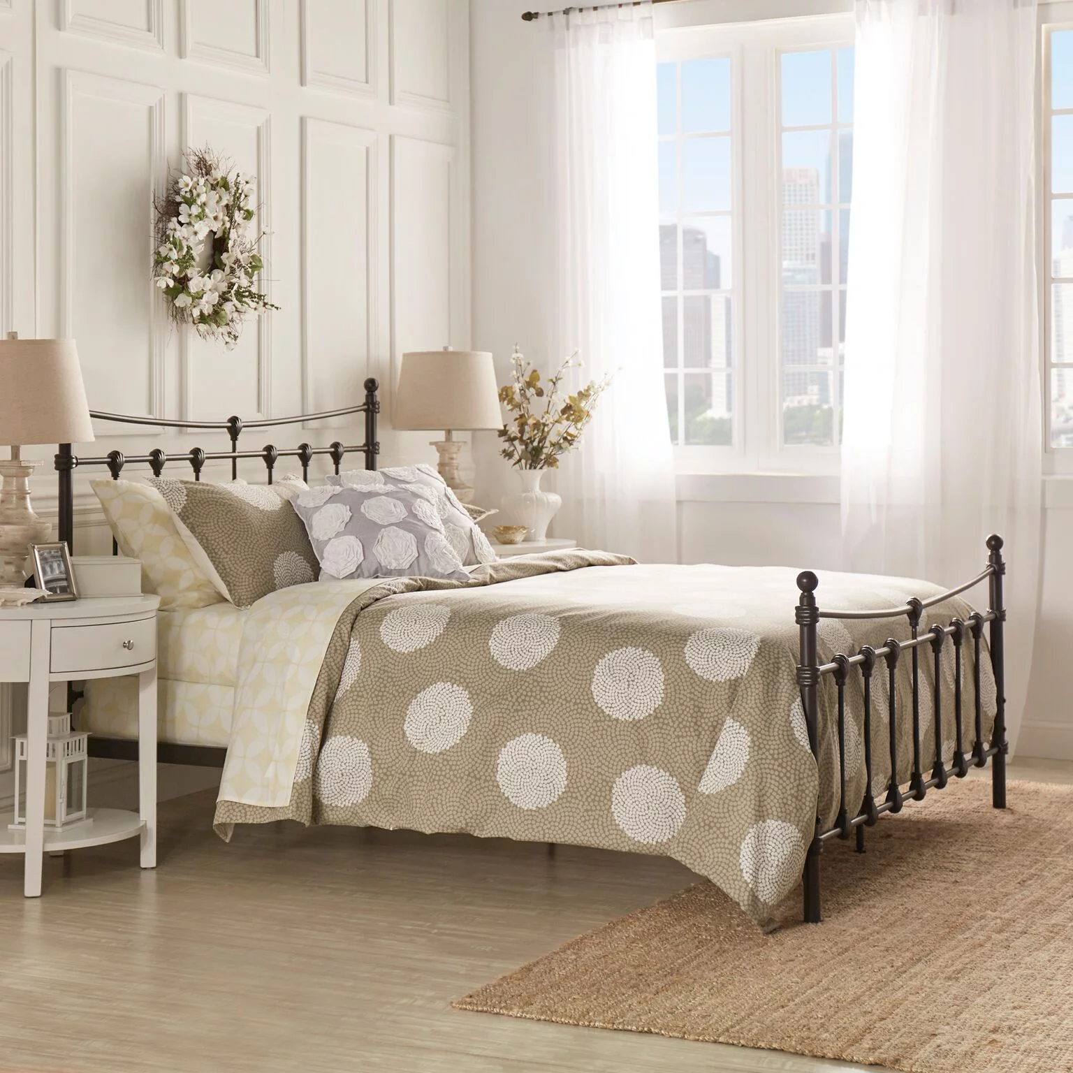 Weston Home Ossett Antique Brown Shell Motif Metal King Bed
