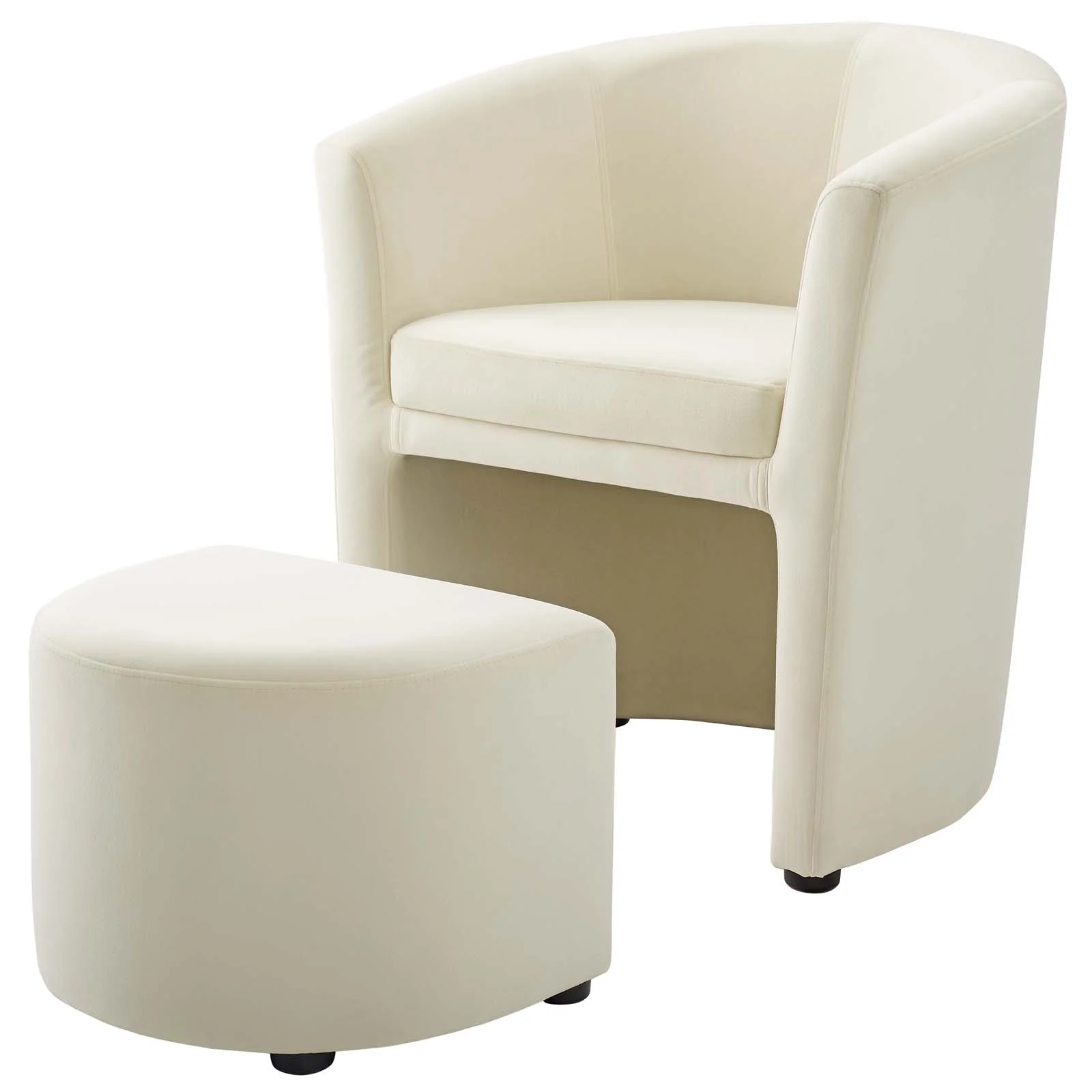 Contemporary Modern Urban Designer Living Room Lounge Club Lobby Armchair Accent Chair and Ottoman, Velvet Fabric, Ivory White