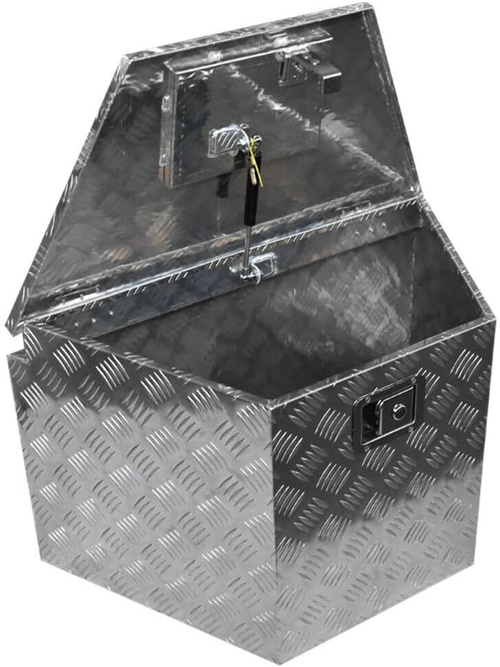 29x16x18 Inch Aluminum Diamond Plate Tongue Box Tool Chest,generator box,Waterproof Under Truck Storage for Pick Up Truck Bed, RV Trailer