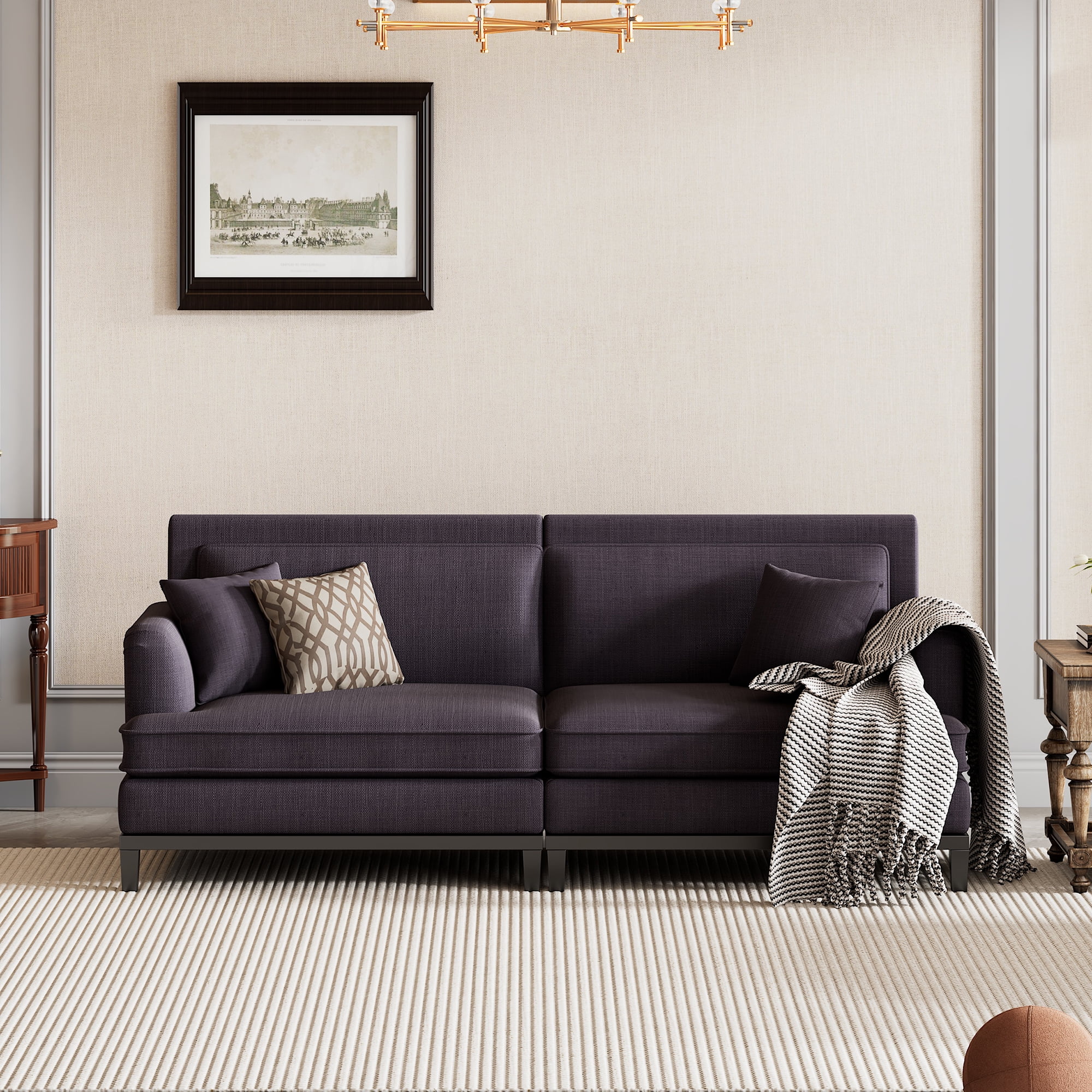 Churanty Modern Loveseat Sofa Upholstered Couch with 2 Pillows,Love Seats for Small Spaces Office Apartment,Grey