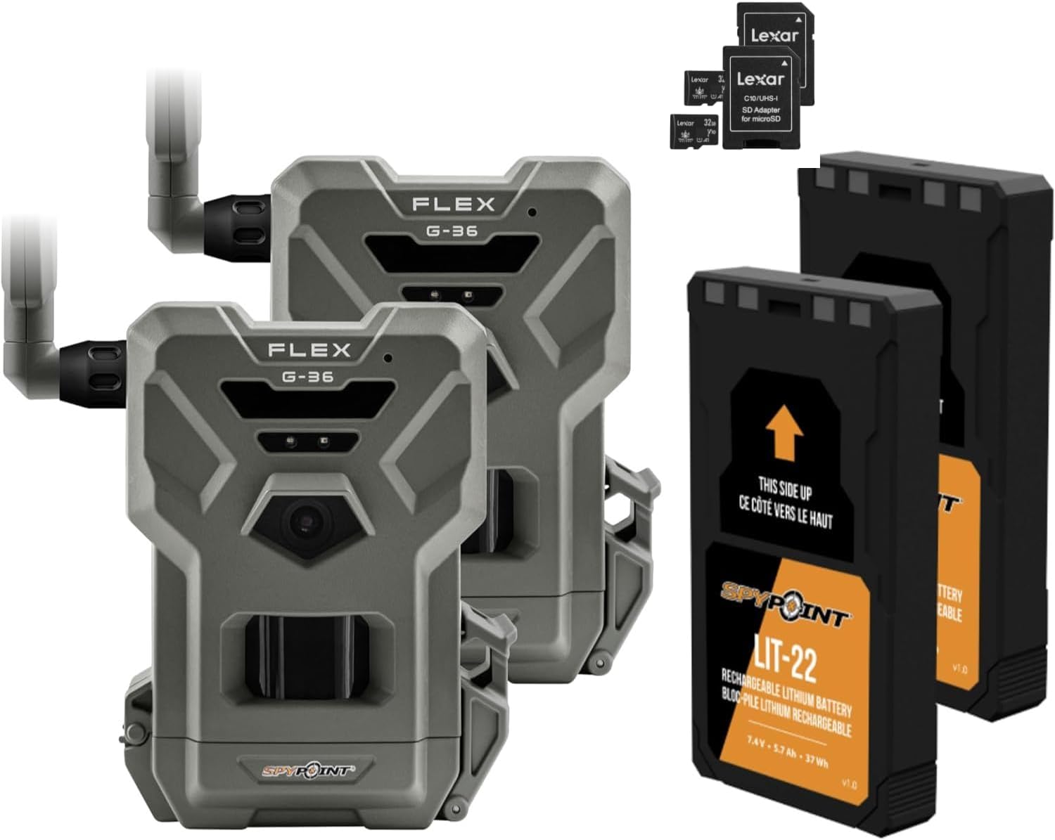 SPYPOINT Flex G-36 Twin Pack Cellular Trail Camera, 36MP Photos and 1080p Videos with Sound, GPS Enabled, Dual-Sim LTE Connectivity