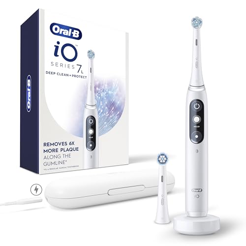 Oral-B iO Deep Clean + Protect Rechargeable Electric Toothbrush, White with a iO Series 7 Toothbrush, 2 Replacement Brush Heads