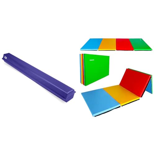 We Sell Mats 9 ft Folding Foam Balance Beam Bar and Signature Fitness Folding Exercise Mats, Gymnastics Equipment for Gymnast