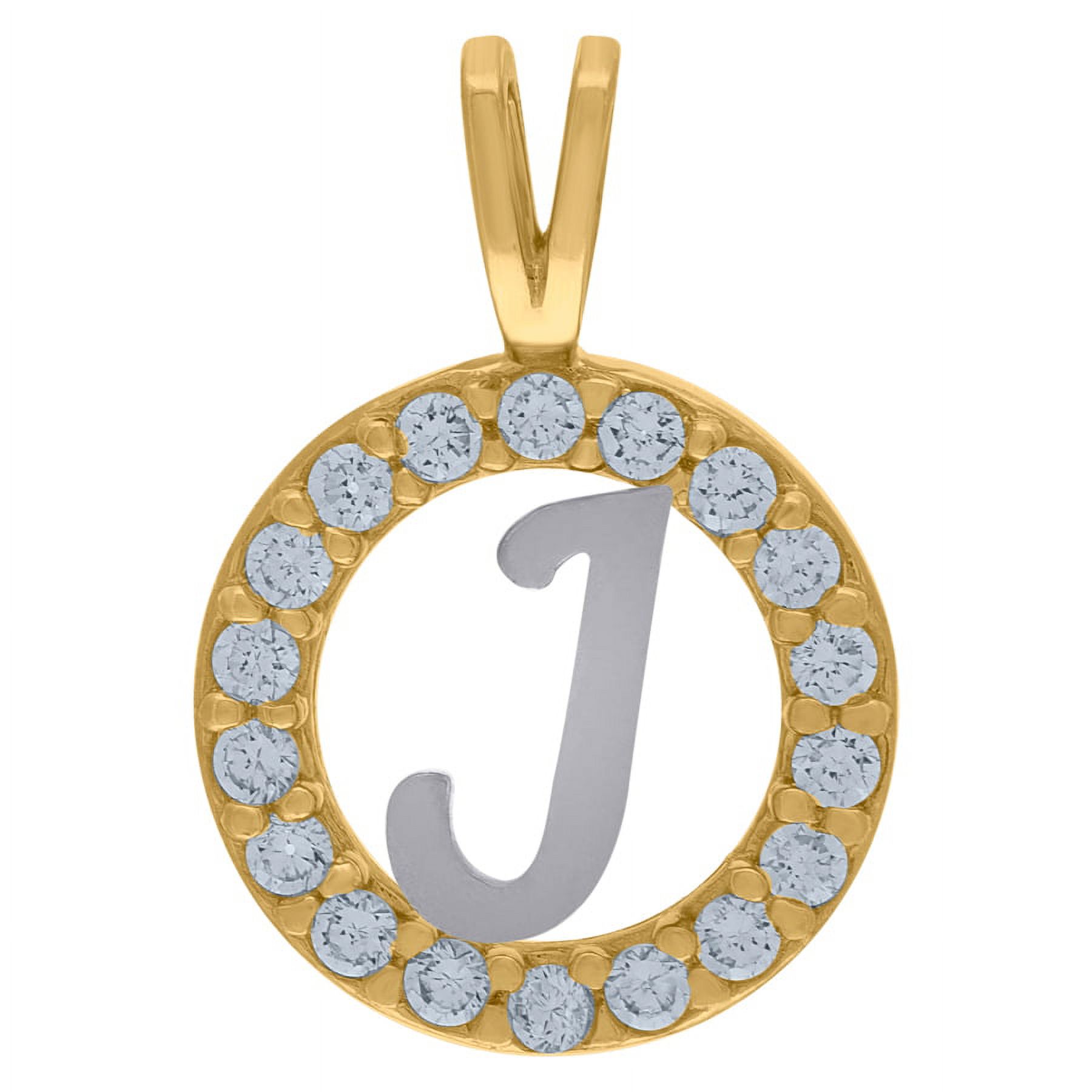 10k Two tone Gold Unisex CZ Cubic Zirconia Letter Name Personalized Monogram Initial J Round Charm Pendant Necklace Meas