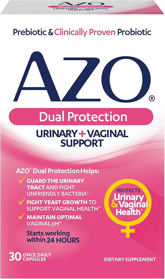 AZO Dual Protection, Urinary + Vaginal Support, Prebiotics and Probiotics for Women*, Starts Working Within 24 Hours, Non-GMO, 30 Count