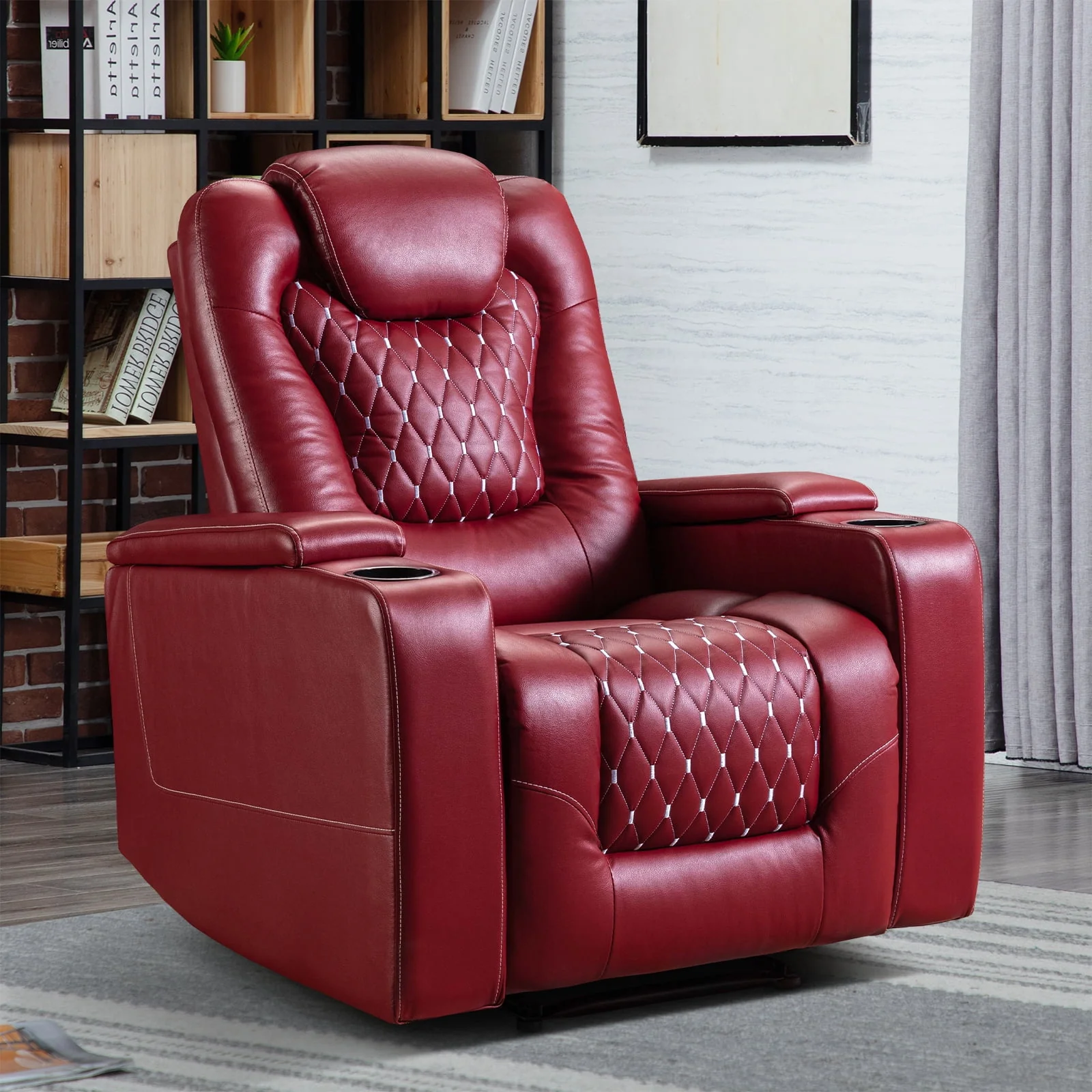 Bonzy Home Overstuffed Electric Home Theater Seating PU Leather Reclining Furniture with with USB Ports and Cup Holders and Hidden Arm Storage - Black