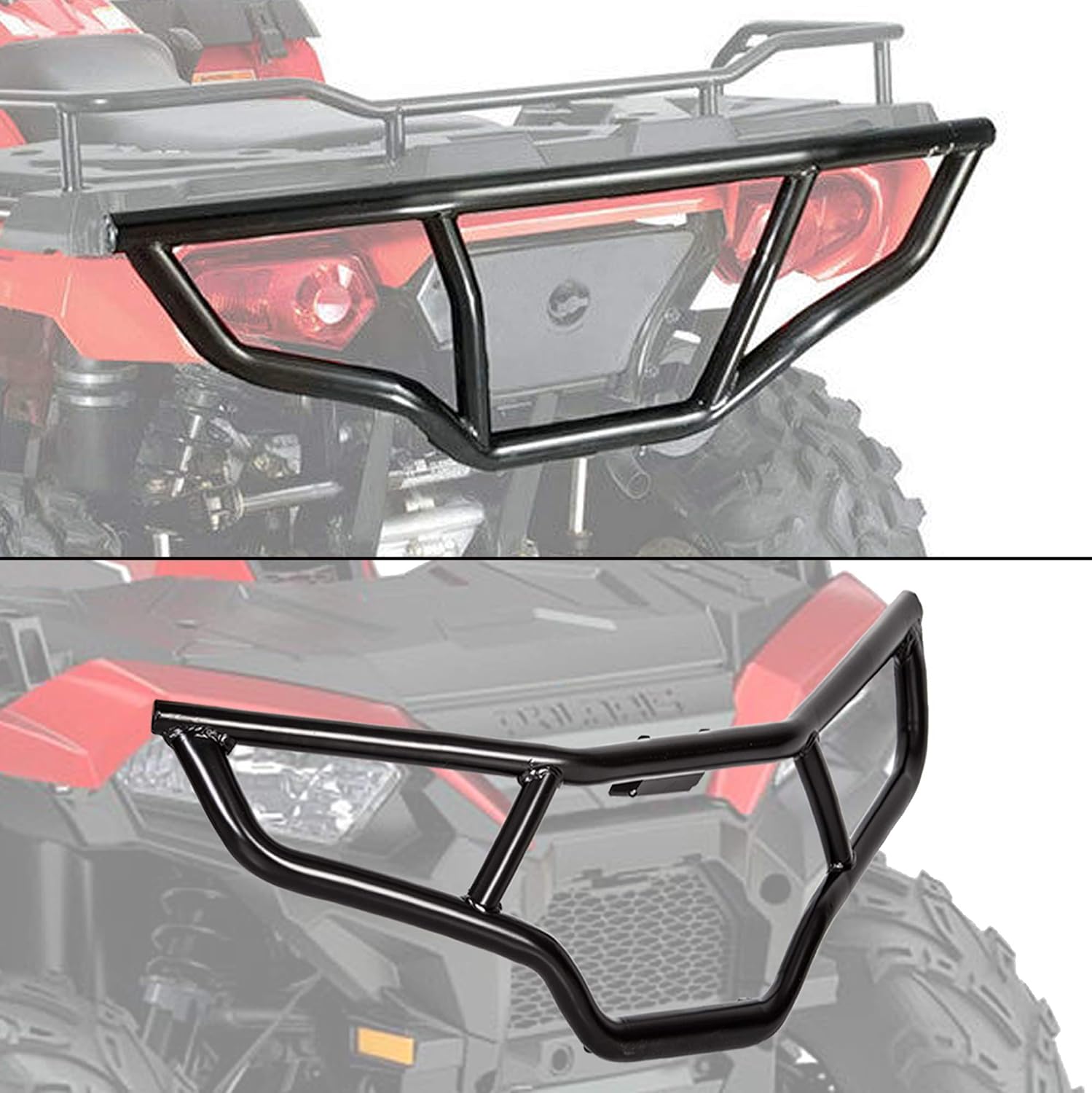 ECOTRIC Front/Rear/Front & Rear Brush Guard Bumper 2Pcs Fit for 2014-2020 Polaris Sportsman 450 570 Black Steel Bumper Protector (Front and Rear