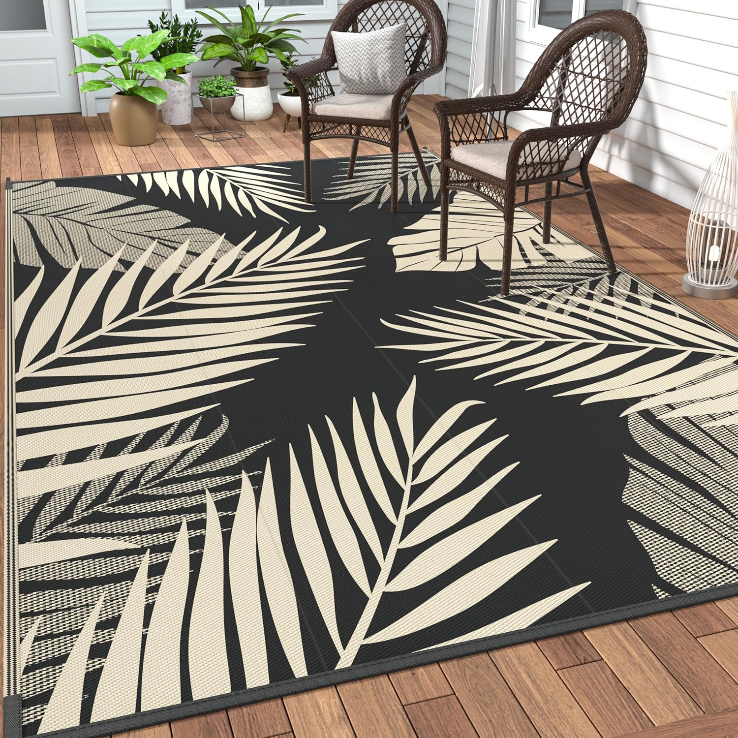 GENIMO Outdoor Rug 9' x 18' Waterproof for Patios Clearance, Reversible Outdoor Plastic Straw Camping Rug Carpet, Large Area Rugs Mats for RV, Camper