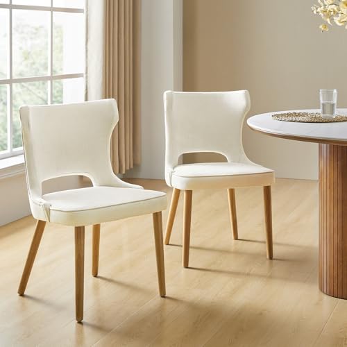 HULALA HOME Dining Chairs Set of 4, Upholstered Fabric Side Chair with Wood Legs High Back, Mid-Century Modern Kitchen Chairs