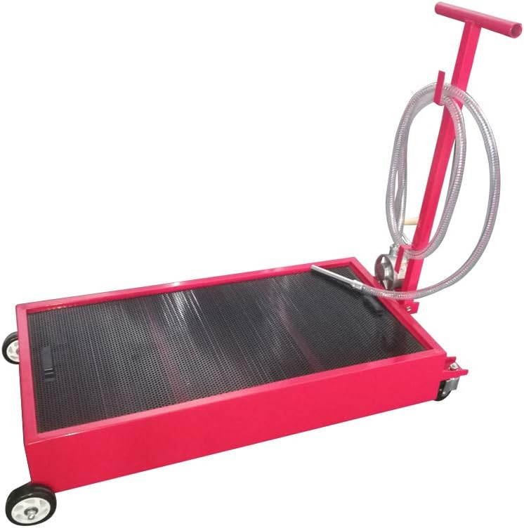 MTFY Portable 20 Gallon Oil Drain Pan with Pump,Truck Car Oil Drain Pan Low Profile with 8' Hose, Red