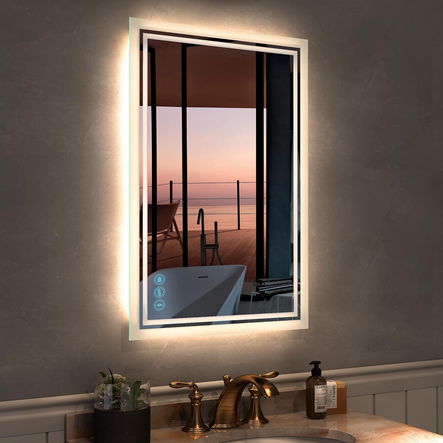 LED Bathroom Mirror for Wall - JORYOO 36x24 Inch Anti-Fog Bathroom Mirror with Lights - Lighted Bathroom Mirror