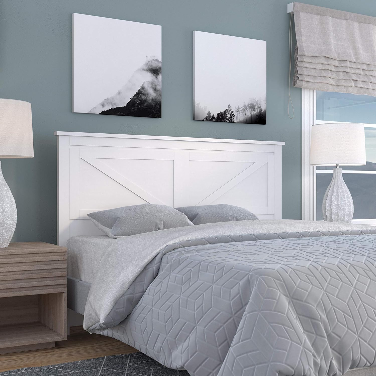 Farmhouse Wood Panel Headboard In Gloss White - Queen Size