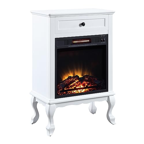 Electric Fireplace with Mantel & Storage Drawer, 1500W Freestanding Space Heater with Log Hearth, Wood Fireplace Cabinet for Entryway, Living Room