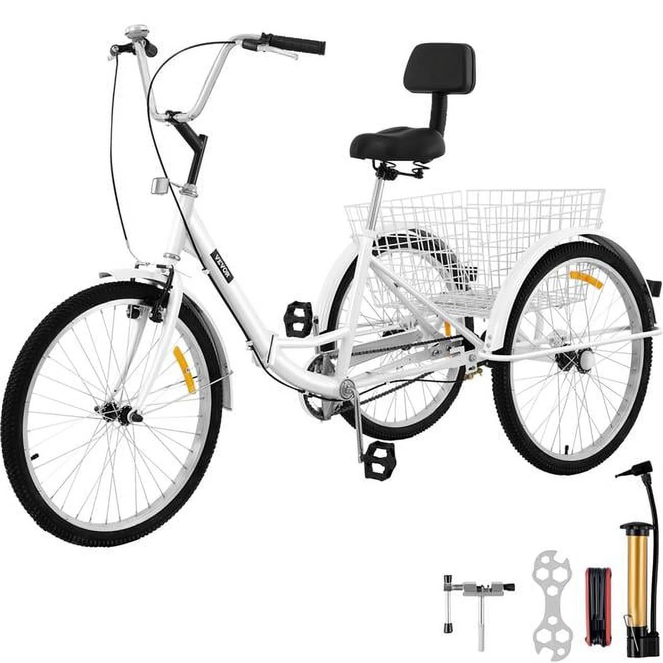Vevor  24 in. Wheels Adult Tricycle 1-Speed 3 Wheel Bikes - White for Adults Three Wheel Bike - Curated Treasures Market