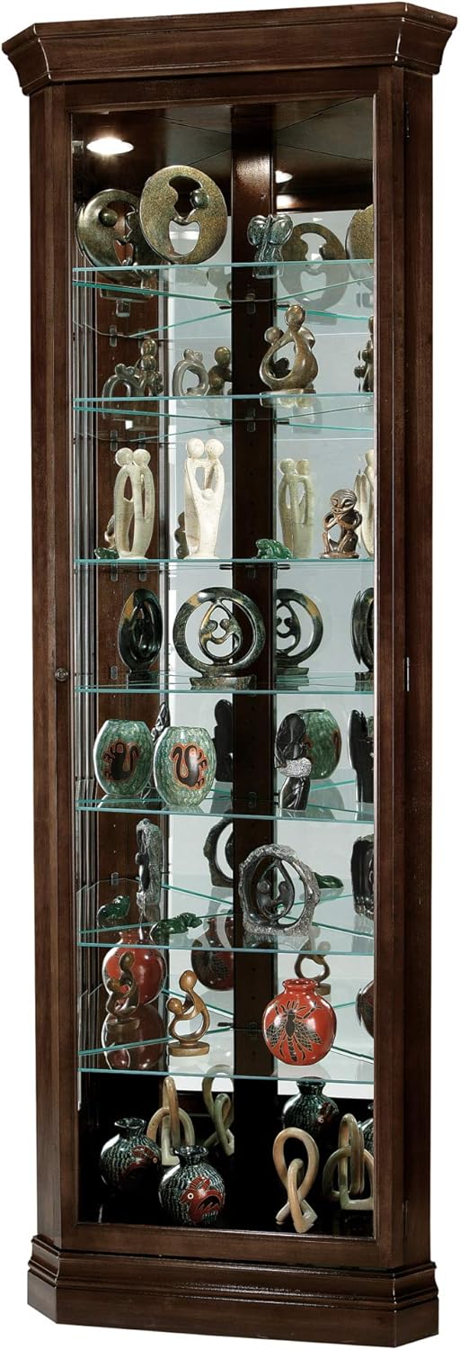 Howard Miller Dustin Curio Cabinet 680-484 �C Espresso Finish, Vertical Home Decor, Seven Glass Shelves, Eight Level Display Case, Locking Door