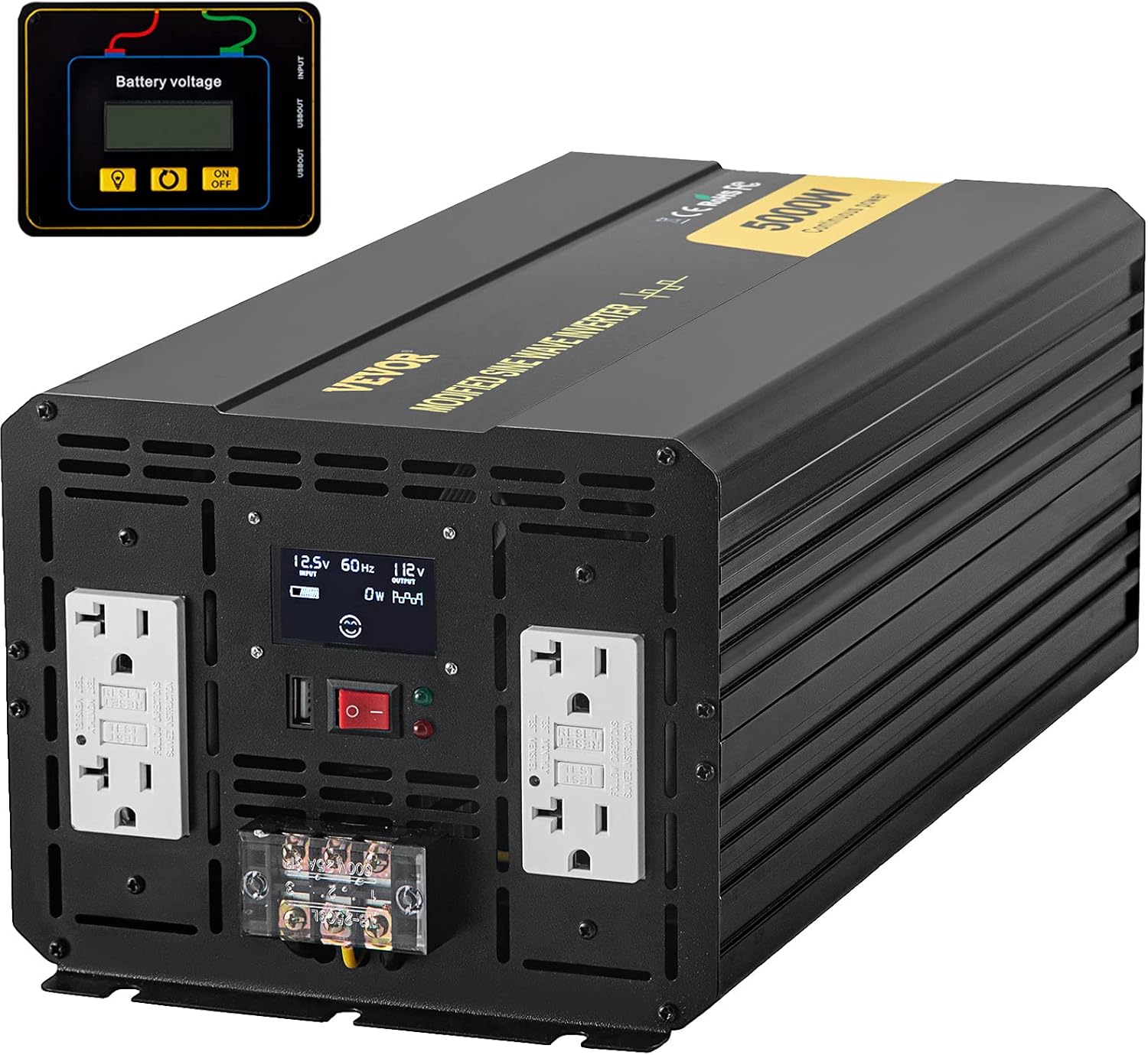 VEVOR Power Inverter, 5000W Modified Sine Wave Inverter, DC 12V to AC 110V Car Converter, with LCD Display, Remote Controller, LED Indicator