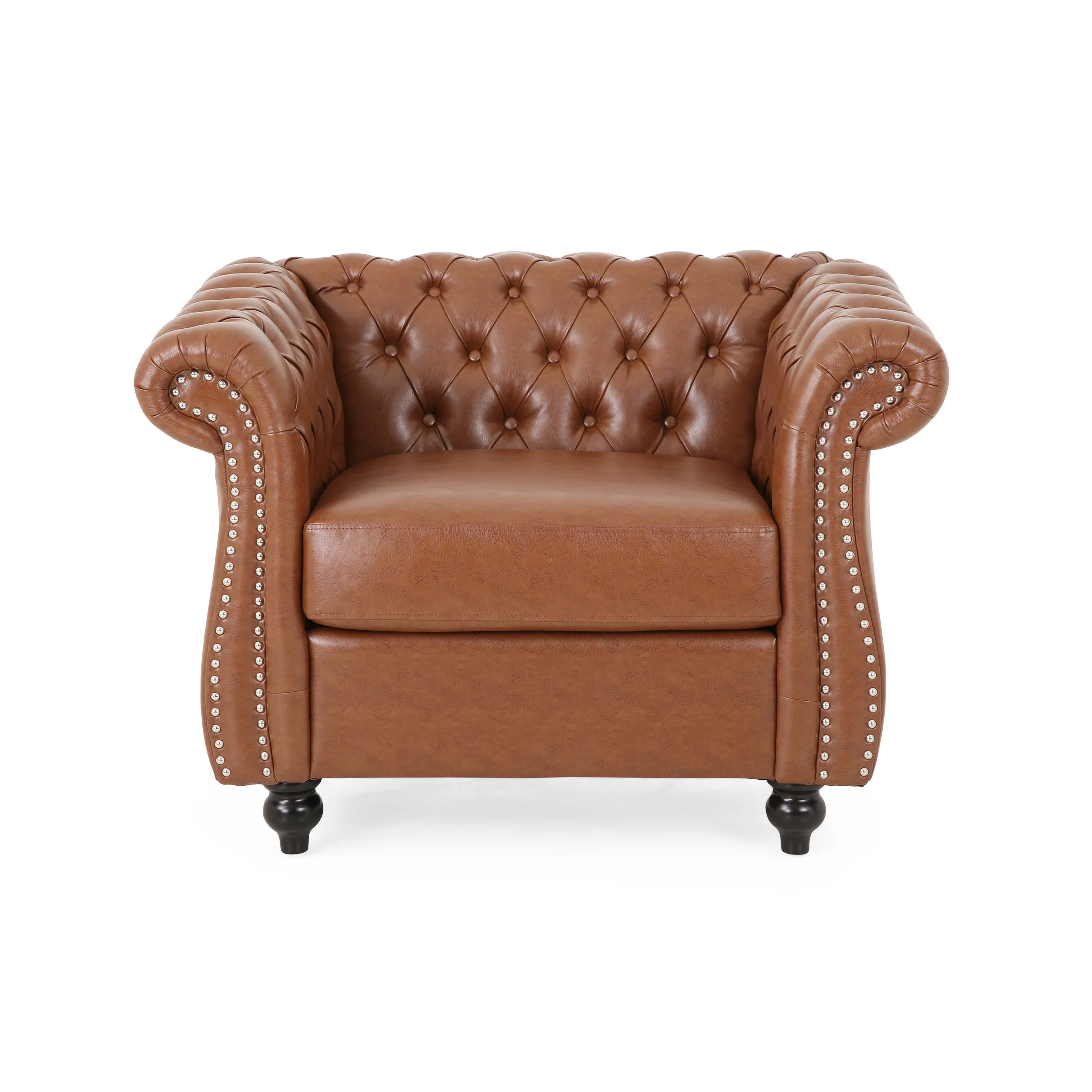 Madelena Traditional Chesterfield Club Chair, Cognac Brown and Dark Brown