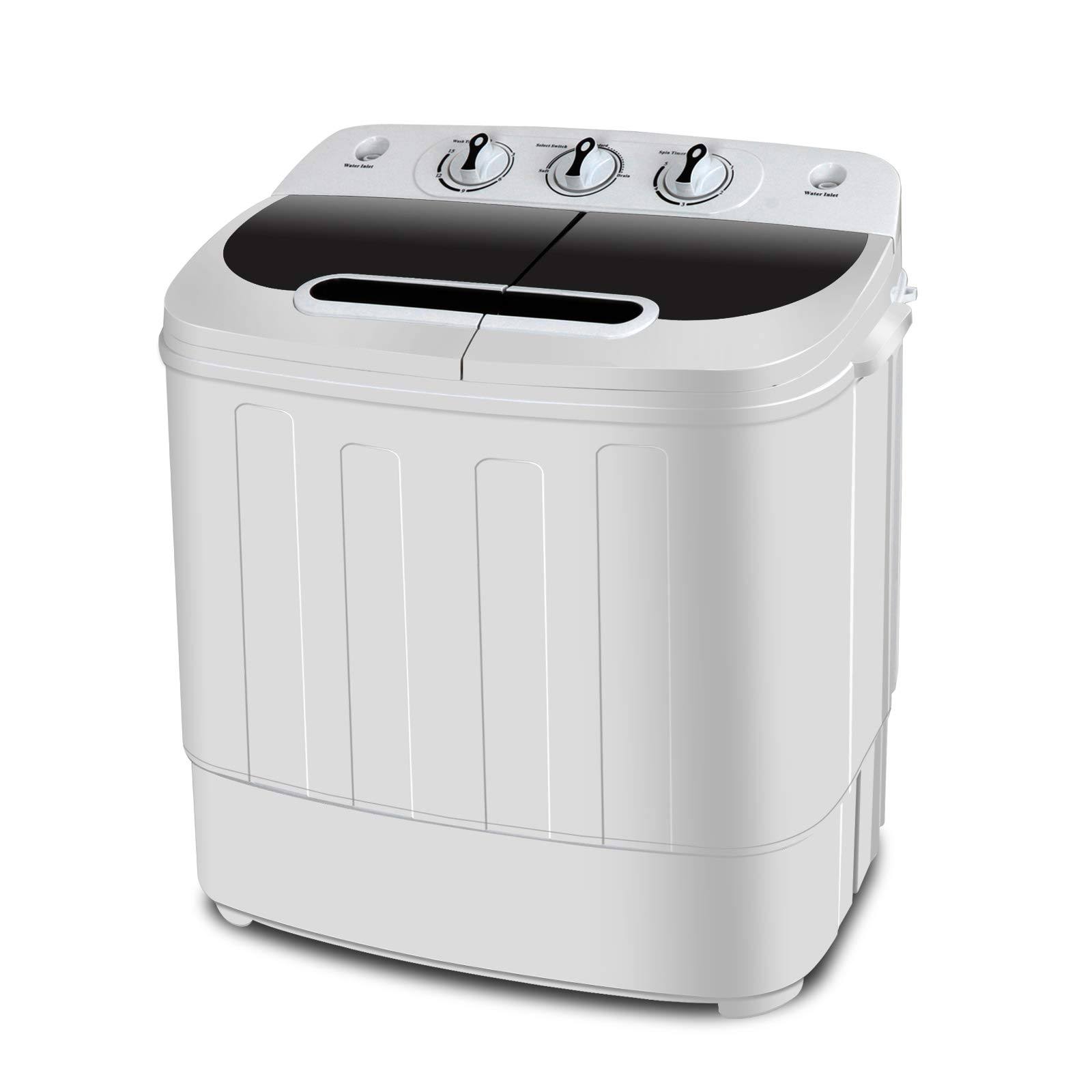 Super Deal Portable Compact Mini Twin Tub Washing Machine W/Wash and Spin Cycle, Built-in Gravity Drain, 13lbs Capacity