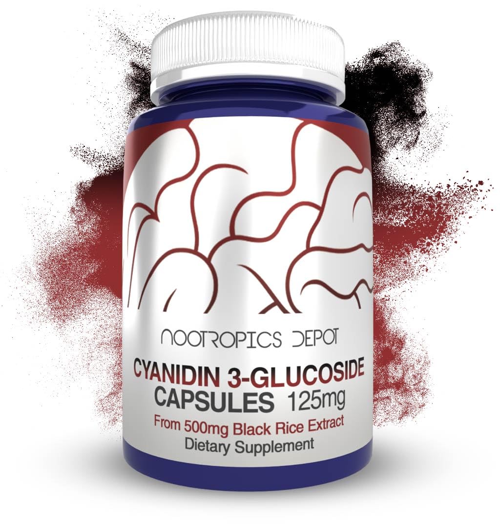 Nootropics Depot Cyanidin 3-Glucoside Capsules | 125mg | 60 Count | Black Rice Extract | C3G | Oryza Sativa | Metabolic, Vision