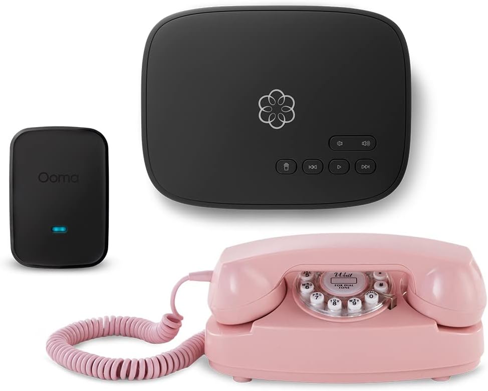 Ooma Telo Air 2 with Retro Princess Phone Bundle. Rotary Inspired handset. Includes Free Home Phone Service