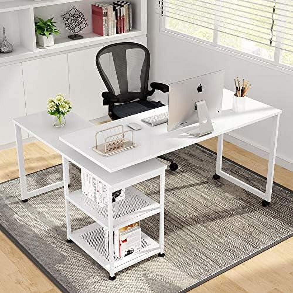 KHBIULIFE ° Free Rotating L-Shaped Desk  55 inch Large Reversible Corner Office Computer Desk Modern Study Writing Table Computer Workstation with