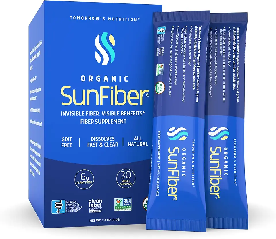 Organic Sunfiber Stick Packs, Prebiotic Fiber Supplement for Digestive Health, Low FODMAP, Gluten-Free, 30 Packets, Blue - Kansas Nuitrition - HNZSDS